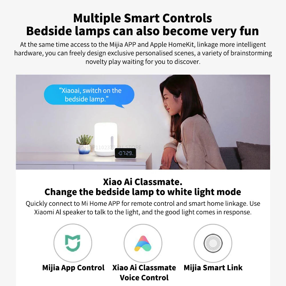 NEW MIJIA Bedside Lamp 2 Smart Table LED Night Light Colorful 400 Lumens Bluetooth WiFi Touch Control for Apple HomeKit Siri