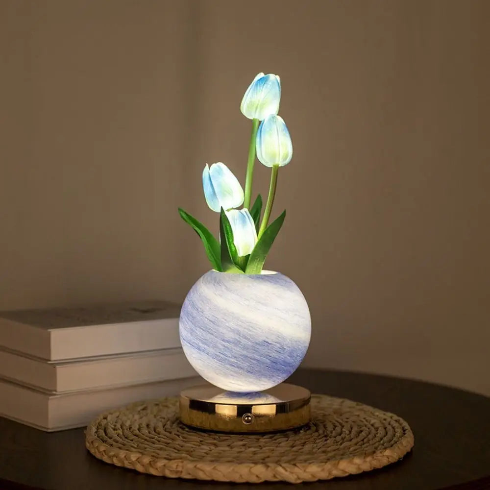 USB Rechargeable Tulip LED Night Light 3-Color Changing LED Light Source Artificial Flower Desk Lamp Artificial Flower Design
